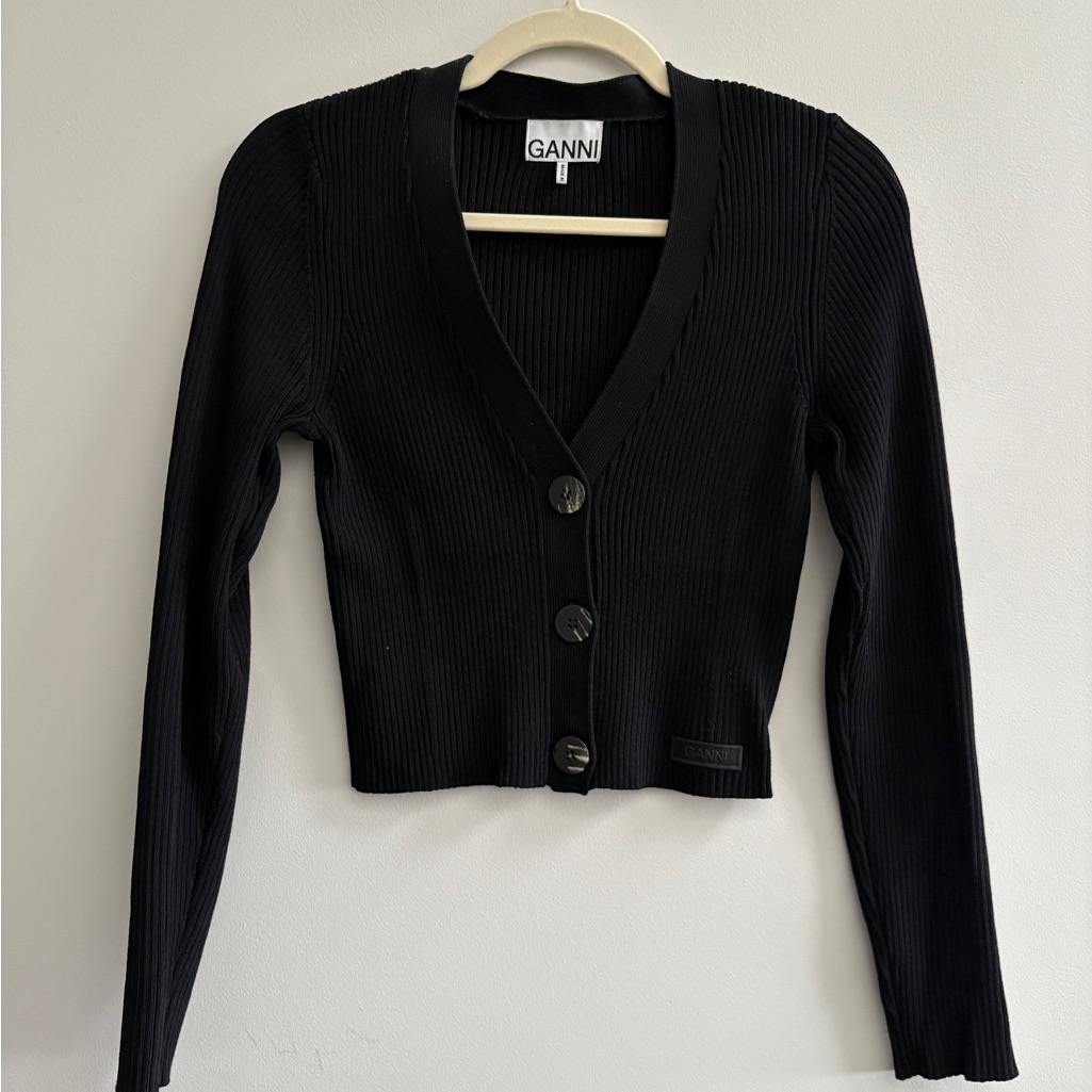 Ganni Black Ribbed Cardigan
